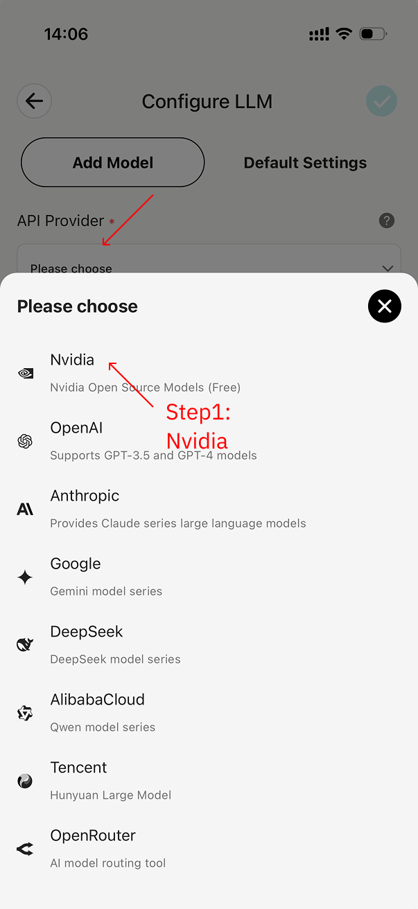 カスタムプロバイダーを選択