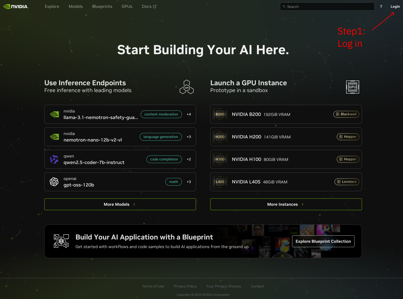 Nvidia NIM ウェブサイトにアクセス