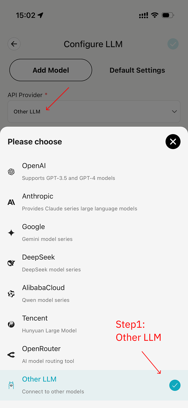 その他の LLM プロバイダーを選択