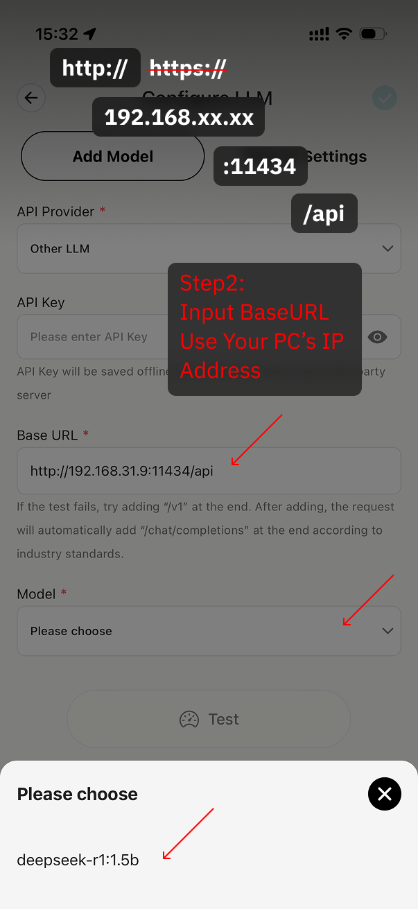 Ollama の Base URL を入力